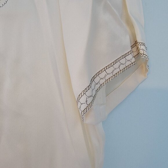 Escada Margaretha‎ Ley Silk Button Up Blouse Tan And Ivory Swirls Sz 36 - Picture 3 of 10